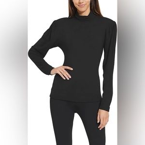 BCBGMAXAZRIA Women's Long Sleeve Turtleneck Top with Poof Shoulder in Black